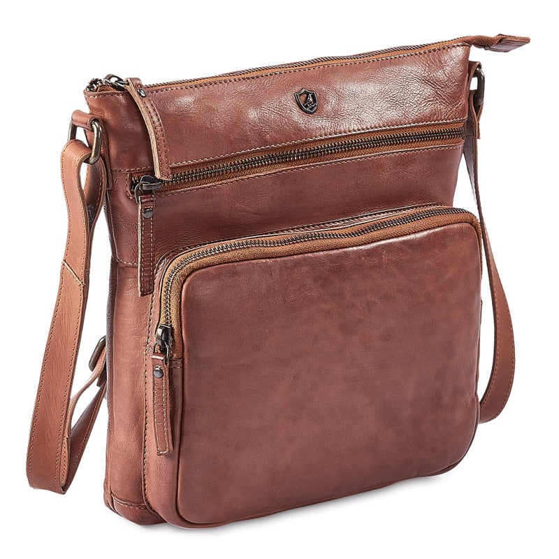 Cochoa Crossbody Bags for Women Real Leather Purse Handmade Vintage Crossover Shoulder Pocketbook (Cognac Washed Vintage) - Image 1